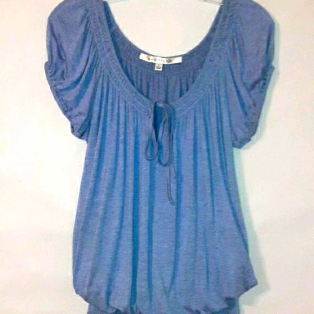 MAX STUDIO TOP Phesant Poof On Off SHOULDER Ruched Keyhole Size Large